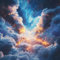 Poster - Celestial explosion of colors outer space digital art cosmic environment wide angle view artistic interpretation