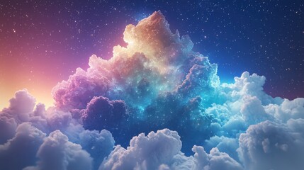 Poster - Majestic cloud formation at dusk celestial skyscape digital art vibrant colors aerial view dreamlike aesthetics
