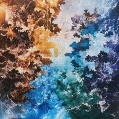 Poster - Dynamic puzzle of fire and water abstract art studio colorful close-up creative concept
