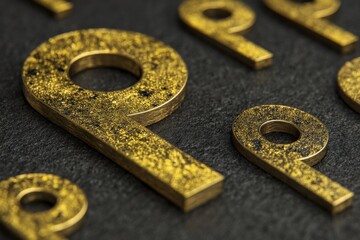 Poster - Detailed macro shot of a golden number nine on a textured dark background, showcasing the intricate details and metallic sheen, creating a luxurious and elegant design.