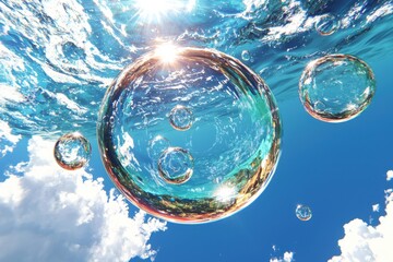 Poster - Underwater bubble artistry ocean depths photography vibrant environment aerial view fluid dynamics