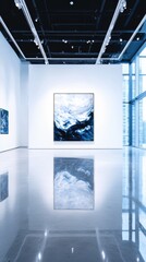 Poster - Art exhibition space modern gallery fine art display minimalist environment wide-angle view contemporary concepts