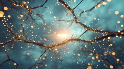 Poster - Magical light surrounding enchanted branches mystical forest abstract art ethereal environment close-up view nature concept