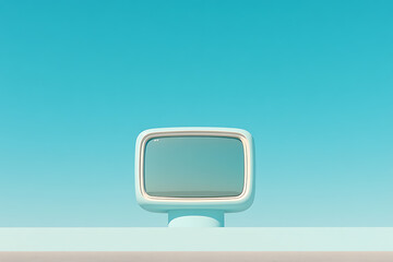 Aufkleber - Retro Screen in Blue: A nostalgic device against a serene backdrop evokes a sense of vintage technology and calm, minimalist aesthetics.