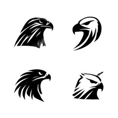Poster - Eagle Iconography: A Study in Stylized Black and White Bird Heads Depicting Strength and Sharp Vision