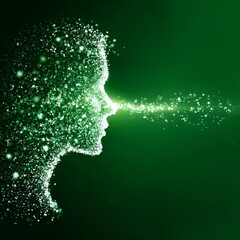 Poster - Emerald Dreams: A Luminous Profile Unveiling a Stream of Light from Within on a Dark Green Canvas.