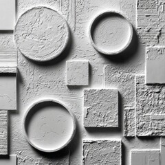 Aufkleber - Textured White Geometrics: An Abstract Study of Circles and Squares in a Monochromatic Palette for Minimalist Decor