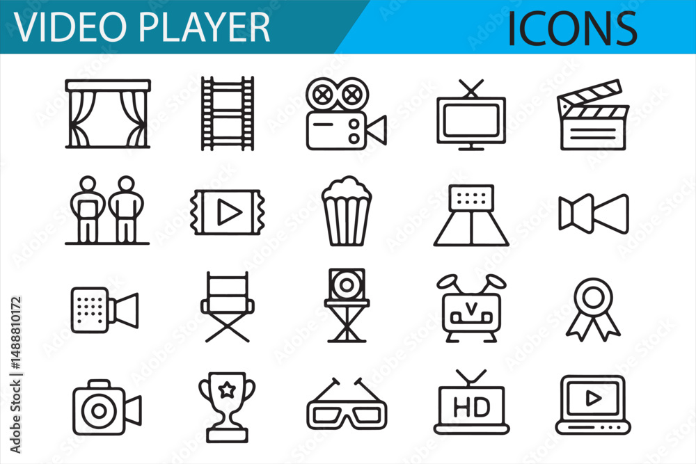 Clean and modern icons for video player and movie related interface ...