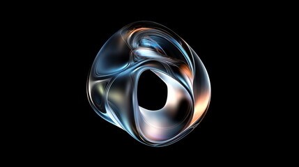 Poster - Abstract metallic sculpture on a black background for technology and art concepts. Futuristic shape with chrome and iridescent surface.