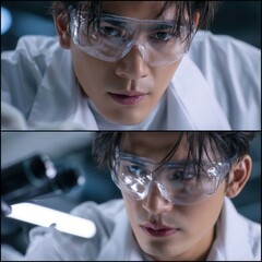 Aufkleber - A man wearing safety glasses is looking at something