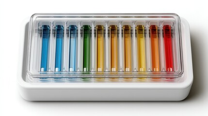 Aufkleber - A tray of colored test tubes with a white background