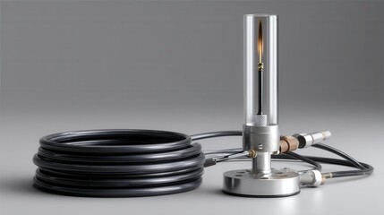 Poster - A black hose is connected to a small device with a flame