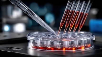 Aufkleber - A lab experiment with a clear dish with red liquid in it