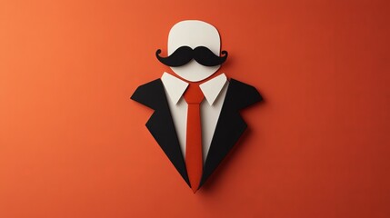 Poster - Stylish Paper Cutout Man with Mustache Wearing a Suit Red Tie Elegant Gentleman Businessman Corporate Professional Image Design Illustration Graphic Modern Minimalist Art
