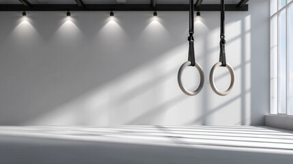 Poster - A gym with two rings hanging from the ceiling