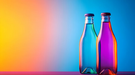 Poster - Radiant Refractions: Two Glass Bottles Adorned by a Spectrum of Colors