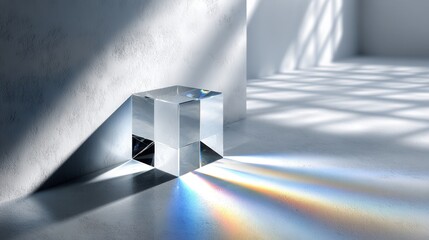 Poster - A cube of glass is sitting on a white floor