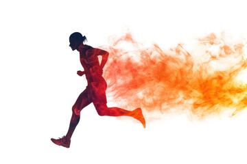 Poster - Running figure dissolving into particles against a transparent background for creative design and illustration purposes