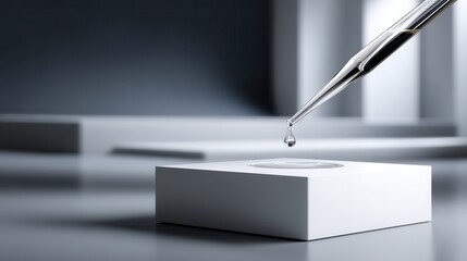 Poster - A droplet of water is falling from a pipette onto a white surface