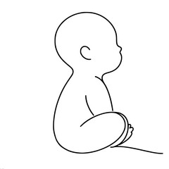 Poster - Baby sitting in profile with a minimalist single line outline vector  