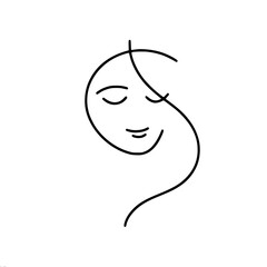 Aufkleber - Line art of a serene woman with closed eyes and flowing hair - Concept of single line outline vector  