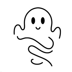 Aufkleber - Cute ghost character in single line outline vector style  