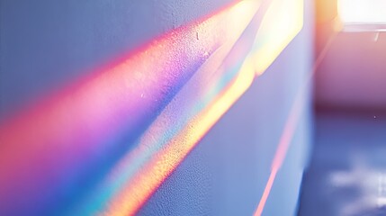 Poster - A blurry rainbow light effect can be added to photos and mockups. It looks like a diagonal holographic flare on a white wall, creating natural light shadows.
