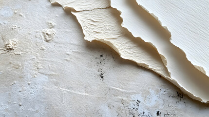 Poster - Layered textural abstraction: Creamy paper edges and weathered surface detail exploration