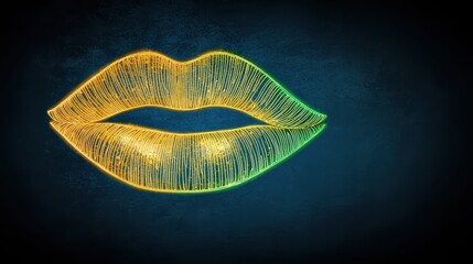 Poster - Glowing Gold and Green Lips Abstract Digital Art