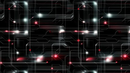 Poster - Seamless loop of futuristic black cyber circuit patterns with glowing red lights.