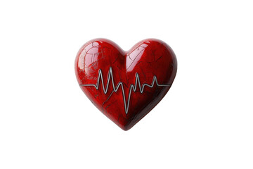 Poster - Heart shape with heartbeat line depicted in red and white colors, featuring a transparent background suitable for various design applications and health-related projects