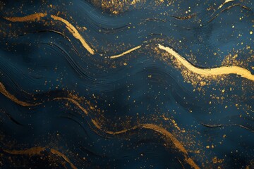 Poster - Abstract design with flowing gold and dark blue waves creates a striking visual contrast appealing to modern aesthetic sensibilities