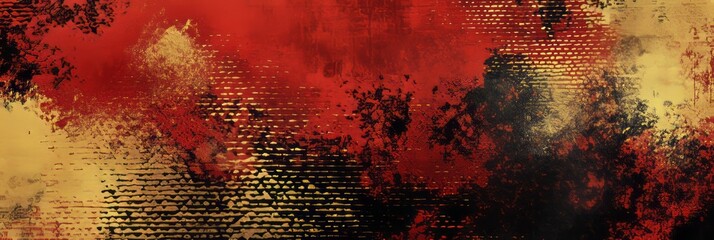 Aufkleber - Vibrant abstract composition featuring shades of red, gold, and black with textured patterns and depth