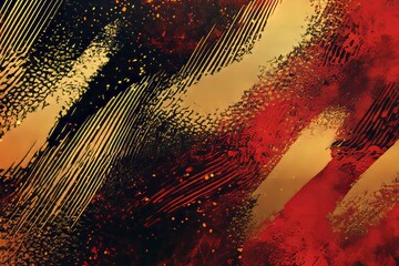 Poster - Abstract artwork with dynamic brush strokes in red, gold, and black creating an expressive background