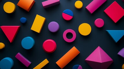 Poster - Abstract Colorful Geometric Shapes Background Design Modern Digital Art Illustration Vibrant Colors 3D Render  Graphic Resource Trendy Pattern Wallpaper Texture web style