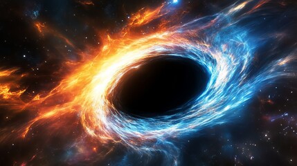 Poster - Fiery Cosmic Nebula Blue Orange Glowing Energy Vortex Abstract Space Background Illustration Digital Art Design Galaxy Universe Starry Night Sky ice fire dark  