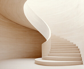 Aufkleber - elegant spiral staircase. smooth, light-colored steps curve upward in a modern architectural space. 