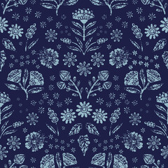 Wall Mural - Vector Seamless Bold Floral Pattern Textured Green  Pattern