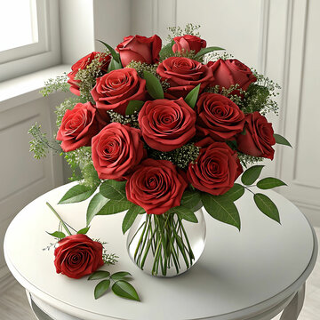 a bouquet of roses on a white table