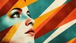 © DnQajik - A retro-inspired background with diagonal stripes of bold colors like red, orange, and teal, with a focus on the face