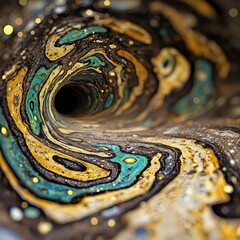 Poster - Abstract Swirling Vortex with Gold and Teal Textures