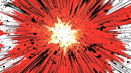Poster - This modern pop art background boasts a red comic aesthetic with a sunburst effect and halftone design, suitable for a variety of applications including templates, promotional banners, events,
