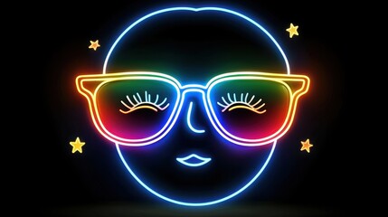 Poster - Pixel Art Rainbow Neon Sunglasses Face Illustration