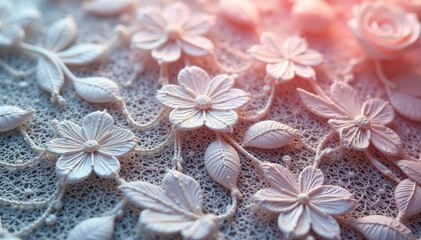 Intricate floral lace, delicate threads forming a repetitive motif , doily, design