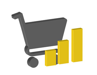 Aufkleber - 3D icon of a shopping cart with a bar graph,