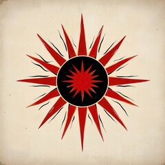 Poster - Red and Black Sunburst Design on Beige Textured Background