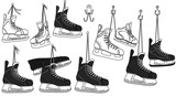 Hanging Ice Skates Winter Sports Gear Figure Skating Hockey Equipment Sport Black And White Line Art