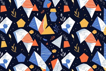 Poster - Corporate Seamless Pattern Backdrop with Geometric Doodle Illustrations