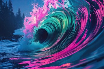 Poster - Vibrant Artistic Wave Motion Poster Design with Blue-Green and Magenta Color Flow