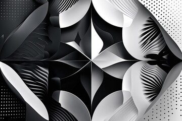 Poster - Artistic Gradient Black and White Background with Intricate Geometric Motifs and Halftone Patterns for Unique Advertising and Social Media Promotions